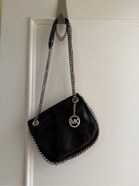 MICHAEL Michael Kors Black Leather Crossbody with Silver Chain